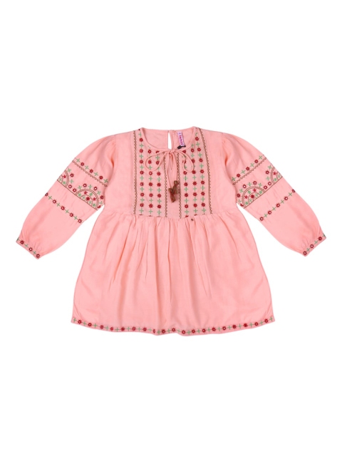 

Ishin DESIGNER STUDIO Girls Pink Embroidered A-Line Top
