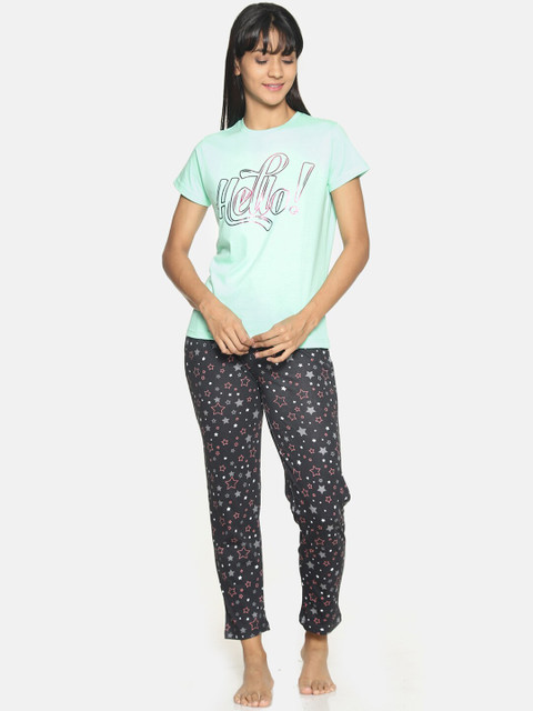 

Kryptic Women Green & Black Printed Night suit