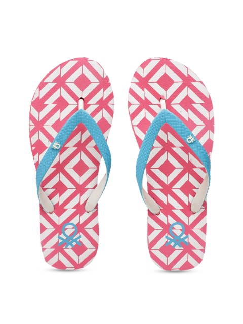 

United Colors of Benetton Women Pink & Blue Printed Thong Flip-Flops