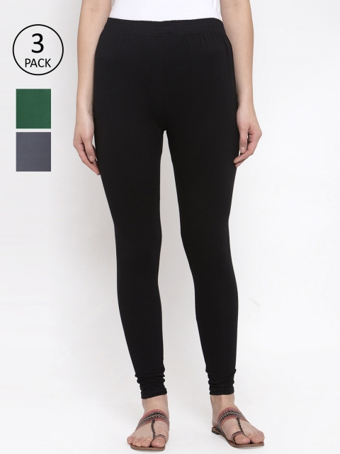 

TAG 7 Women Pack Of 3 Solid Leggings, Black