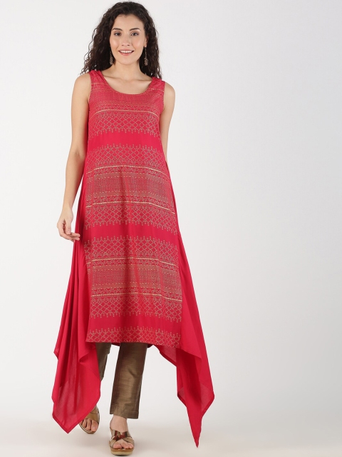 

Saffron Threads Women Pink & Gold Foil Print A-Line Kurta