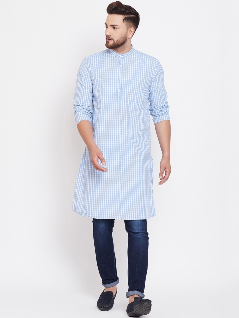 

even Men Blue Checked Straight Kurta