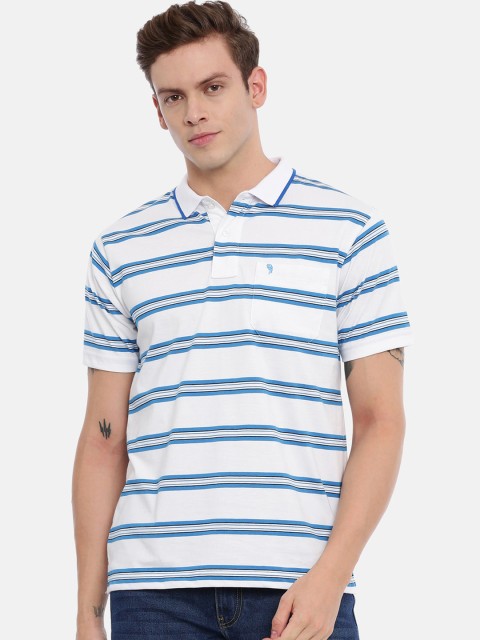 

Classic Polo Men White & Blue Striped Polo Collar T-shirt