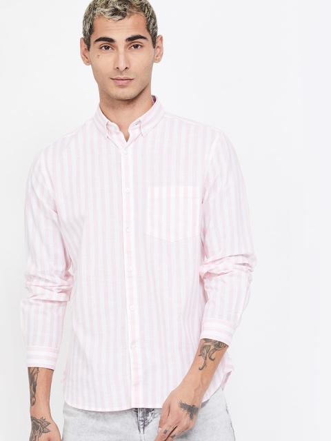 

CODE by Lifestyle Men Pink & White Regular Fit Striped Casual Shirt