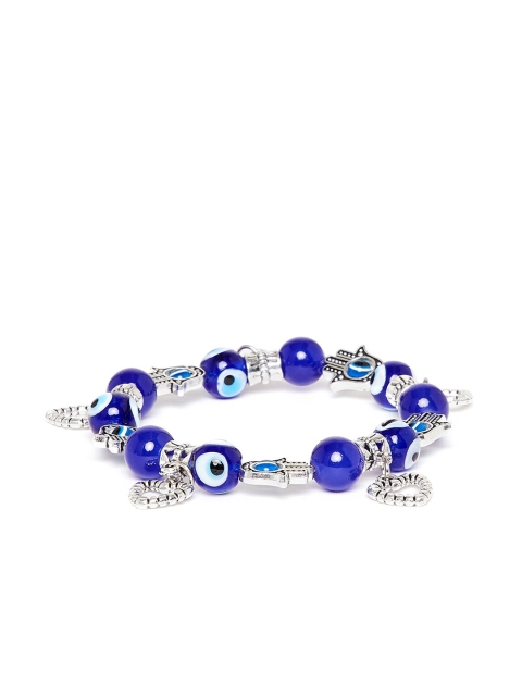 

ZeroKaata Blue & Silver-Toned Elasticated Handcrafted Charm Bracelet