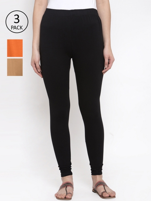

TAG 7 Women Pack Of 3 Solid Leggings, Black
