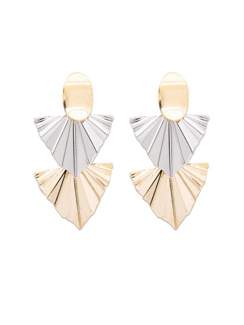 

Globus Gold & Silver Triangular Drop Earrings