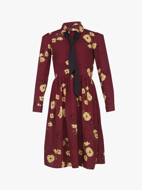 

Tiddlywings Girls Maroon & Yellow Floral Print Shirt Dress with Tie