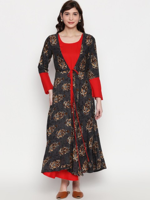 

ZRI Women Grey Printed Fit and Flare Dress