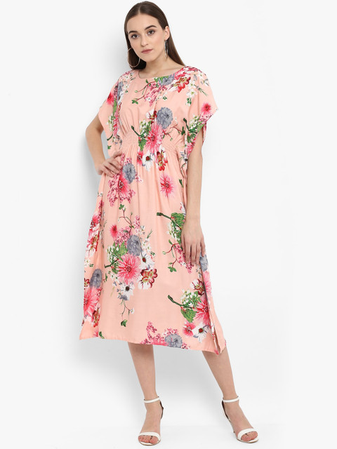 

Aditi Wasan Women Peach & Pink Floral Print Kaftan Dress