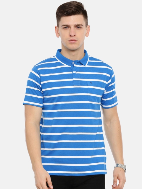 

Classic Polo Men Blue & White Striped Polo Collar T-shirt