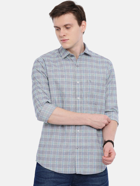 

Classic Polo Men Grey & White Slim Fit Checked Casual Shirt