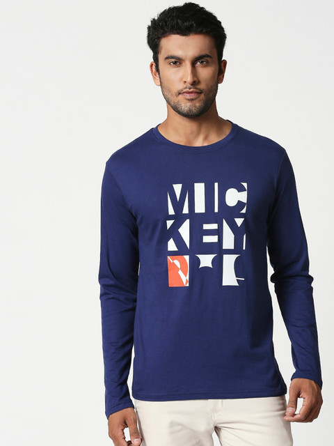 

Bewakoof Men Blue & White Mickey Mouse Printed Round Neck T-shirt
