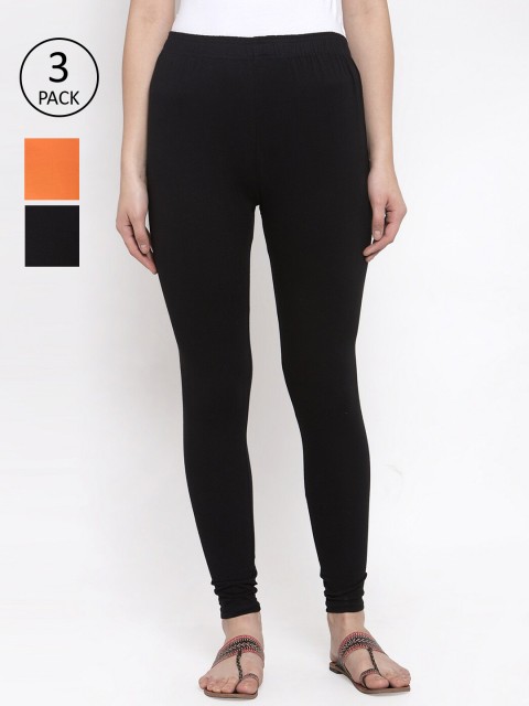 

TAG 7 Women Pack Of 3 Solid Leggings, Black