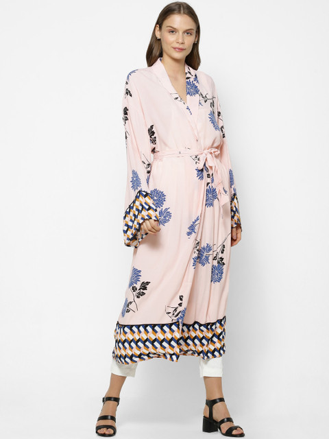 

FOREVER 21 Women Pink Printed Open Front Jacket