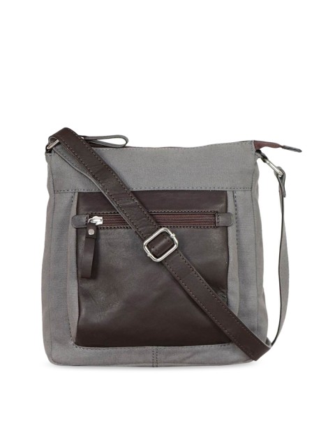 

Justanned Men Grey & Brown Colourblocked Messenger Bag