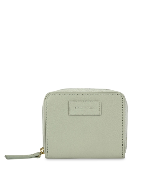

Calvadoss Women Green Textured Premium Leather Zip Around Wallet