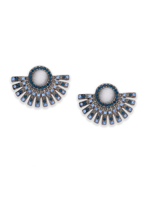 

Globus Silver-Toned & Navy Blue Geometric Oversized Studs