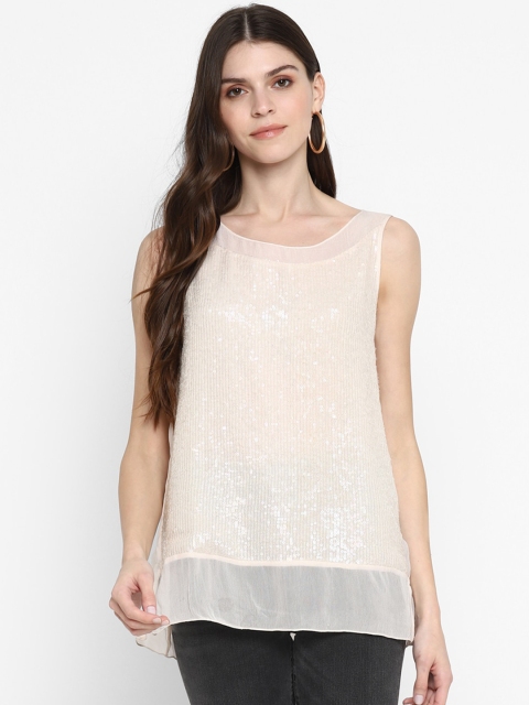 

TRENDY DIVVA Women Beige Embellished Top