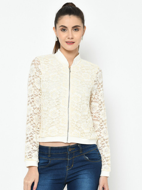 

Latin Quarters Women Off-White Lace Tailored Jacket