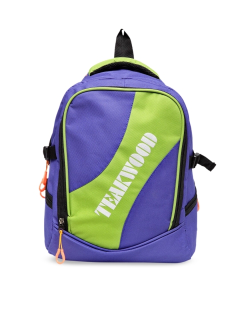 

Teakwood Leathers Unisex Blue & Lime Green Colourblocked Backpack