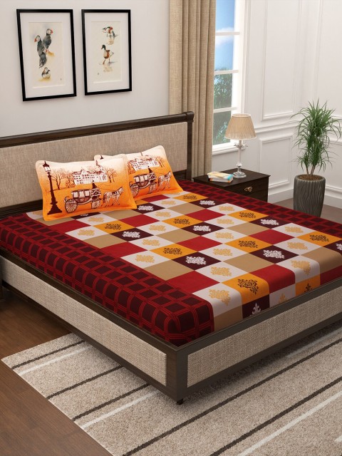 

Story@home Brown & Yellow Geometric 300 TC Cotton 1 King Bedsheet with 2 Pillow Covers