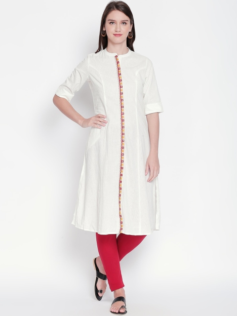 

RANGMANCH BY PANTALOONS Women Off-White Woven Design Straight Kurta