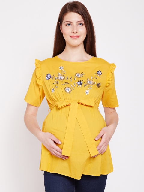 

Oxolloxo Women Yellow Embroidered Maternity Top