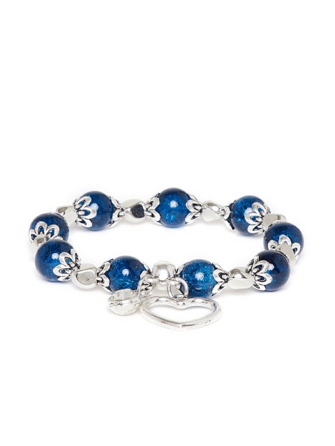 

ZeroKaata Blue & Silver Metal Silver-Plated Handcrafted Elasticated Bracelet