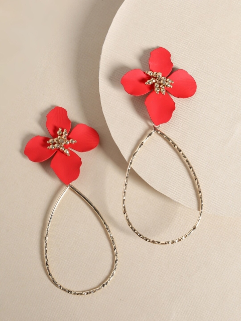 

Tistabene Gold-Plated Red Floral Teardrop Earring