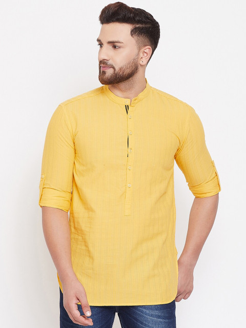

even Men Yellow Woven Design Straight Kurta