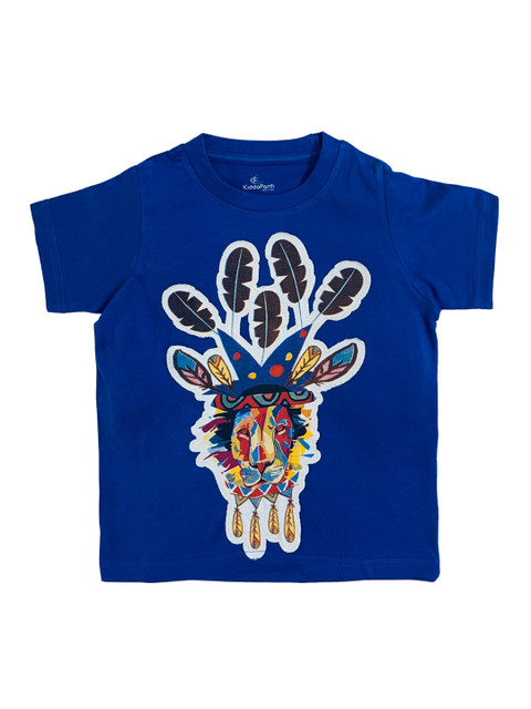 

KiddoPanti Boys Blue Lion Applique Printed Round Neck T-shirt