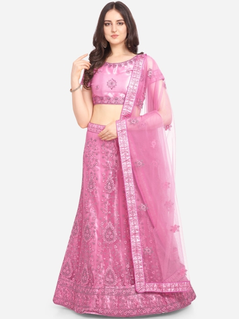 

VRSALES Pink Semi-Stitched Embroidered Lehenga & Blouse with Dupatta