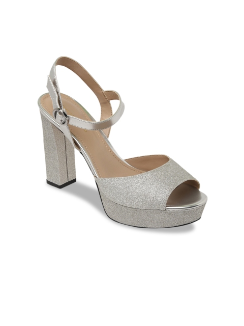 

CHARLES & KEITH Women Silver-Toned Textured Peep Toes
