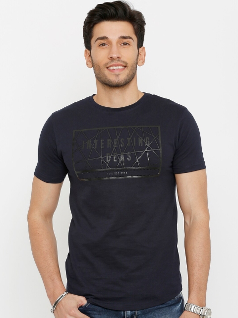 

Rex Straut Jeans Men Navy Blue Printed Round Neck T-shirt