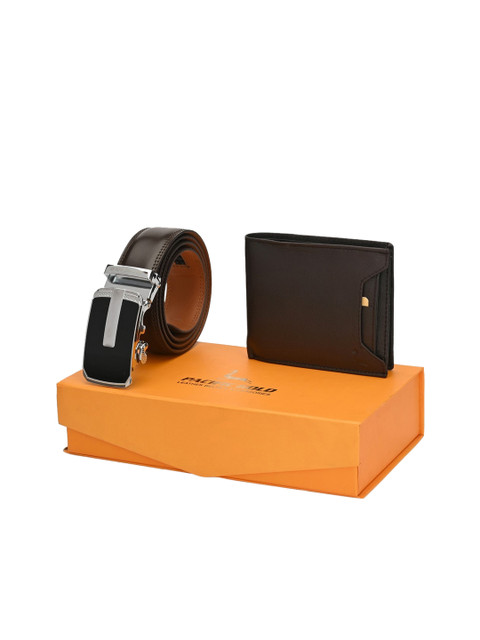 

Pacific Gold Men Brown Genuine Leather Belt & Wallet Gift Set
