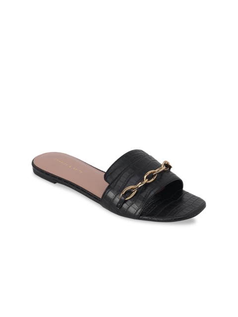 

CHARLES & KEITH Women Black Solid PU Open Toe Flats