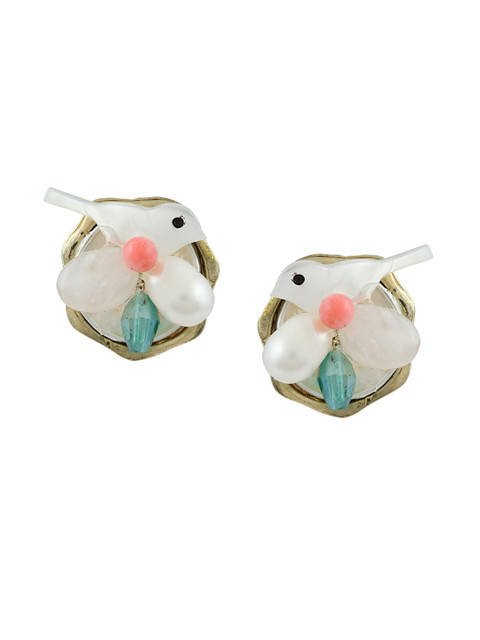 

Sia Art Jewellery White & Green Gold-Plated Quirky Studs