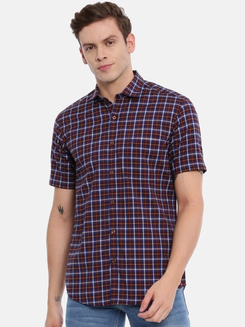 

Classic Polo Men Maroon & Blue Slim Fit Checked Casual Shirt