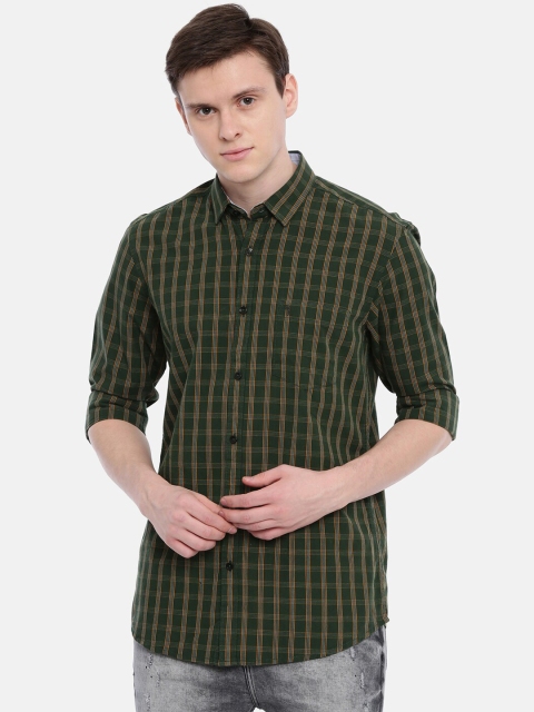 

Classic Polo Men Olive Green Slim Fit Checked Casual Shirt