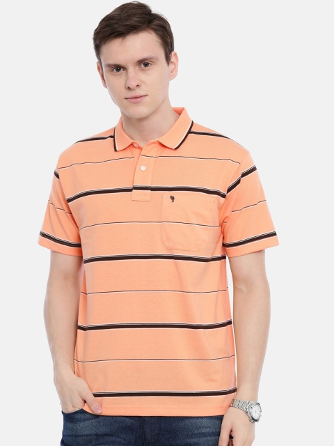 

Classic Polo Men Orange Striped Polo Collar T-shirt
