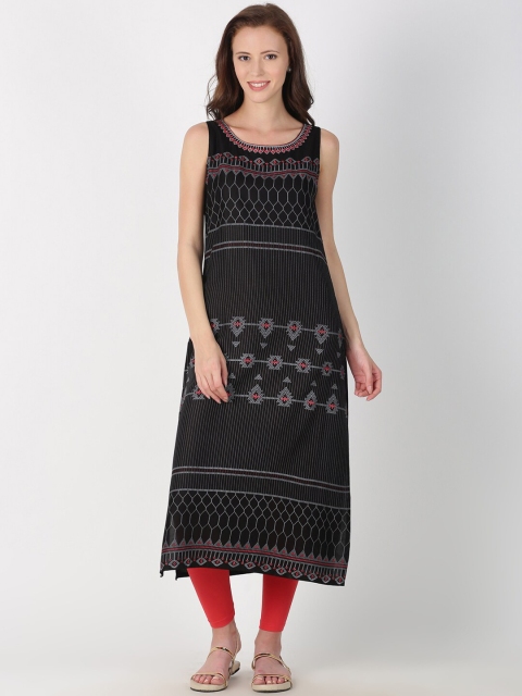 

Saffron Threads Women Black & Grey Embroidered Straight Kurta