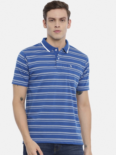 

Classic Polo Men Blue & White Striped Polo Collar T-shirt