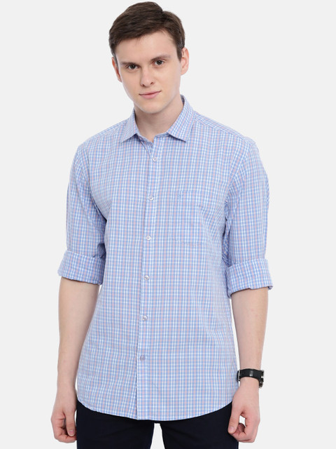 

Classic Polo Men Blue Slim Fit Checked Casual Shirt