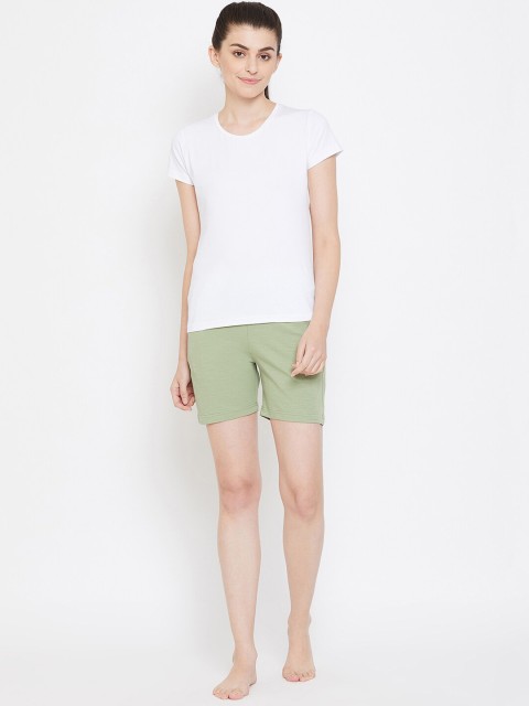 

Okane Women White & Olive Green Solid Night suit