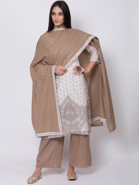 

Biba Women Off-White & Beige Printed Kurta with Palazzos & Dupatta