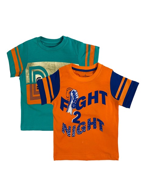 

KiddoPanti Boys Orange & Green Pack of 2 Printed Round Neck T-shirt