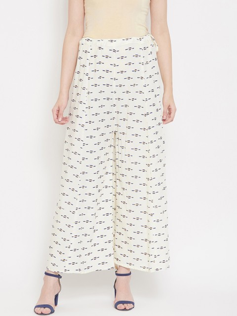 

Castle Women Off-White & Blue Printed Flared Palazzos