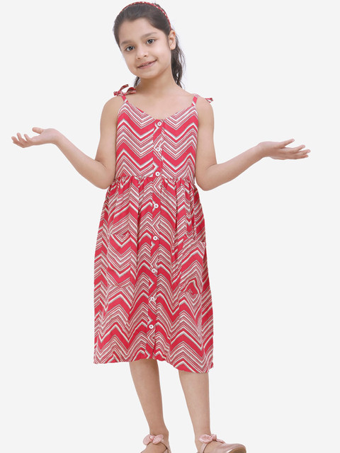 

Fairies Forever Girls Red & White Chevron Printed A-Line Dress