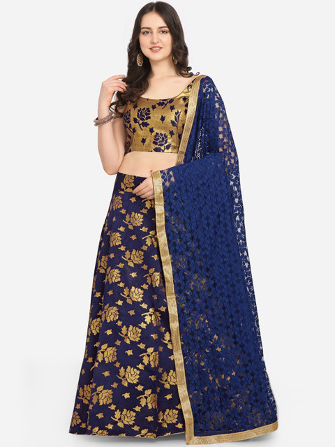 

VRSALES Blue & Gold-Toned Woven Design Semi-Stitched Lehenga & Unstitched Blouse with Dupatta